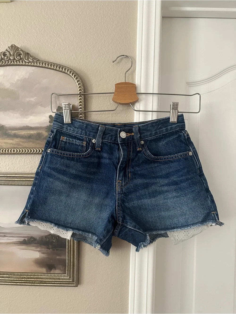 Old Navy Dark Blue Denim Girls' Shorts with Lace Hem
